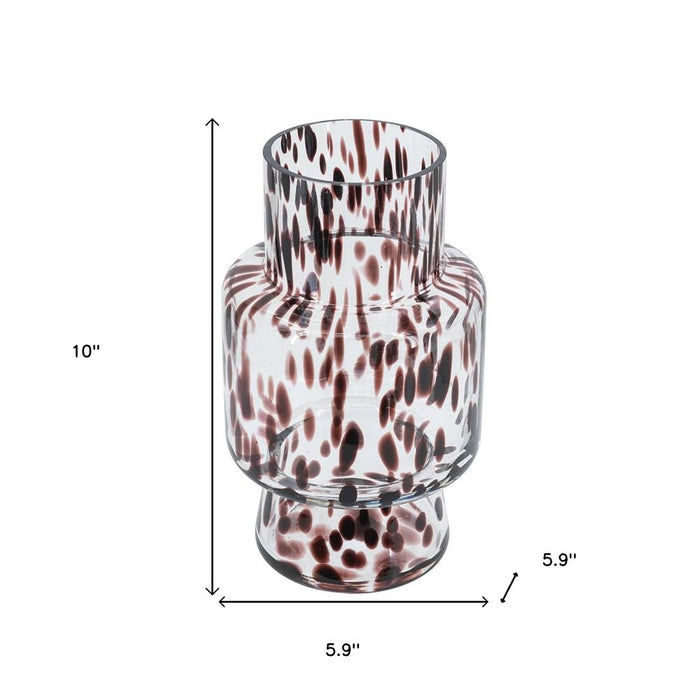 10" Amber And Clear Abstract Glass Cylinder Table Vase