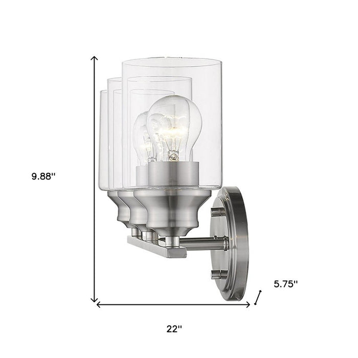 10" Clear And Silver Metal and Glass Vanity Flush Mounted Sconce
