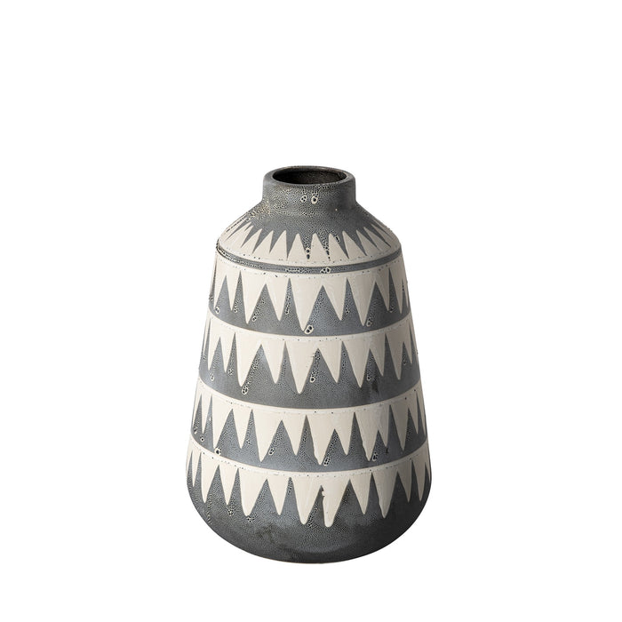 10" Gray And Ivory Geometric Cylinder Ceramic Table Vase