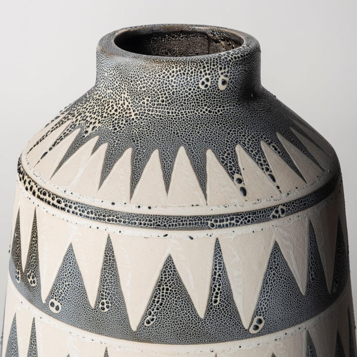 10" Gray And Ivory Geometric Cylinder Ceramic Table Vase
