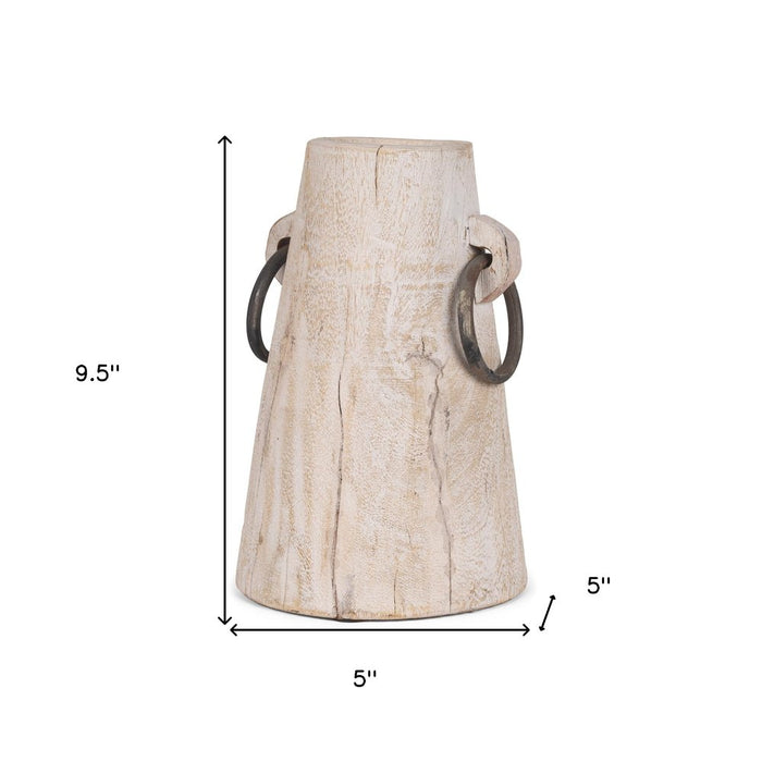 10" Light Brown Solid Wood Cylinder Jug Vase