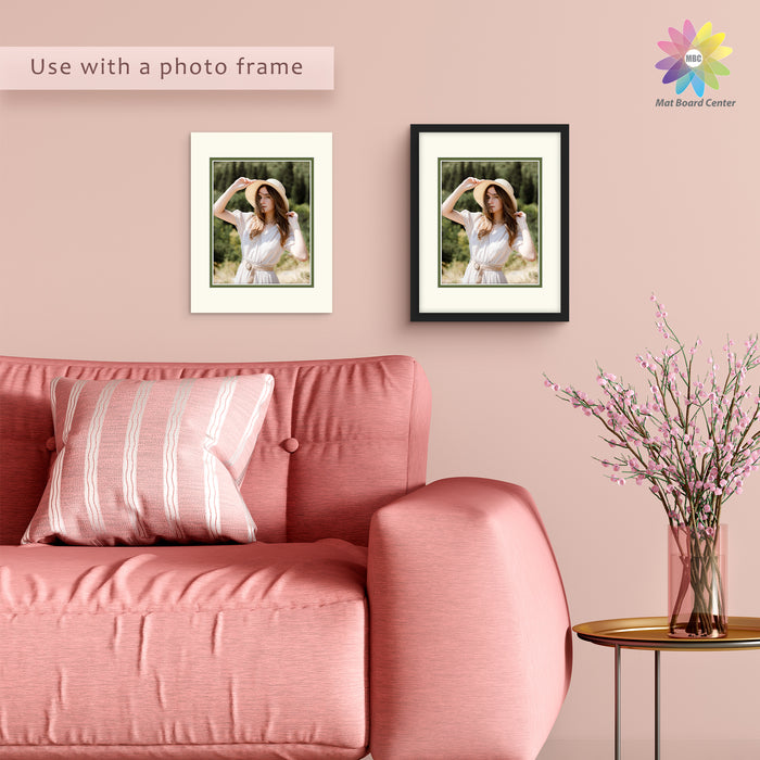 10 Pack 11x14 Ivory Turret Over Green Double Mat For 8x10 Photos + Backing + Bag