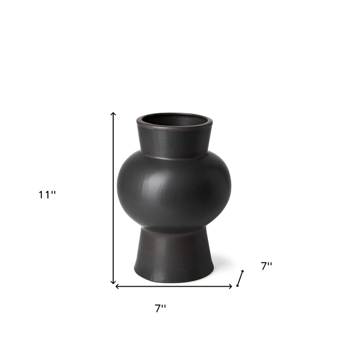 11" Black Abstract Cylinder Ceramic Table Vase