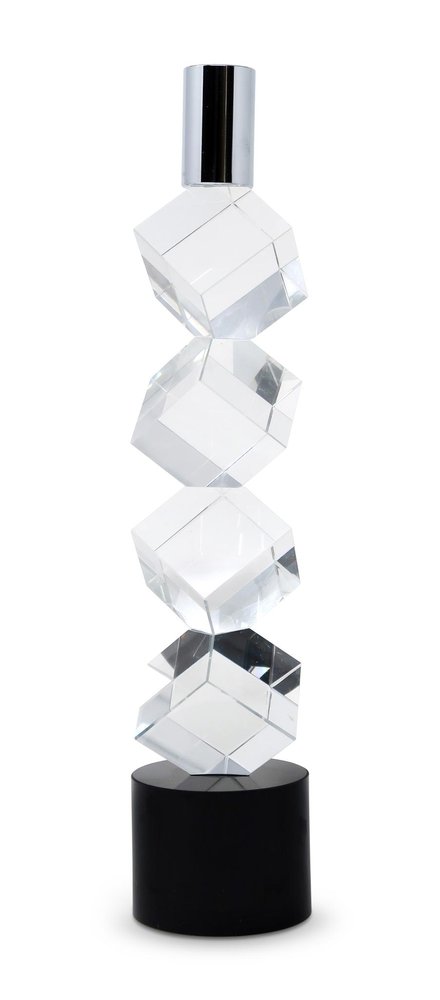 11" Silver Clear And Black Crystal Tabletop Taper Candlestick