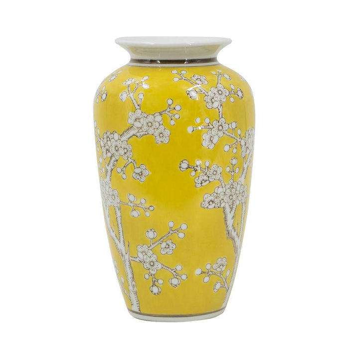 11" White And Yellow Floral Porcelain Urn Table Vase