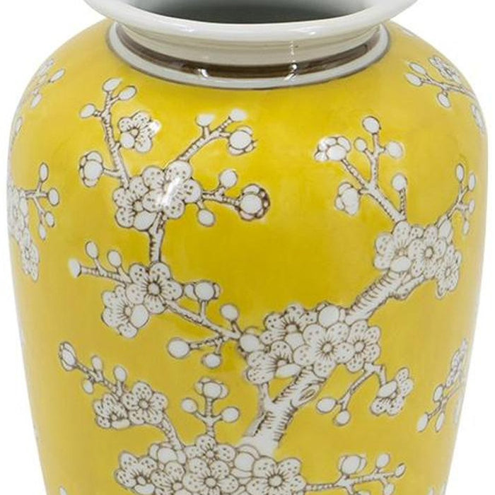 11" White And Yellow Floral Porcelain Urn Table Vase
