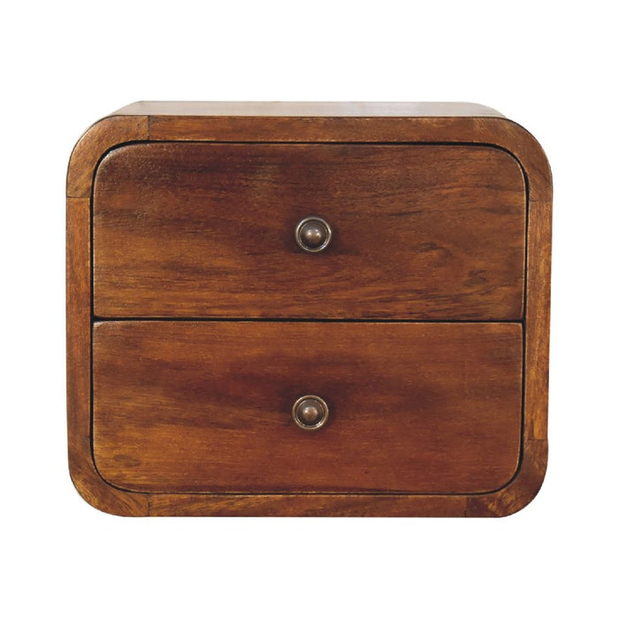 12" Chestnut Solid Wood Two Drawer Floating Nightstand