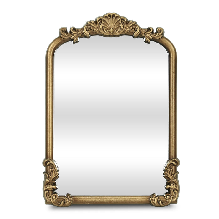 12" Gold Solid Solid Wood Scalloped Framed Makeup Shaving Tabletop Mirror