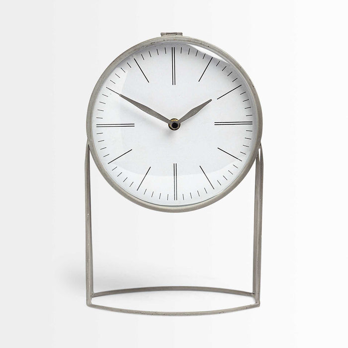 12" Gray Metal Table Clock