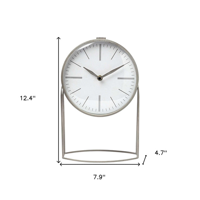 12" Gray Metal Table Clock