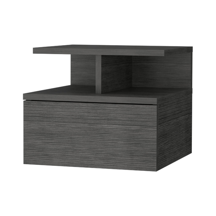 12" Gray Wood One Drawer Floating Nightstand