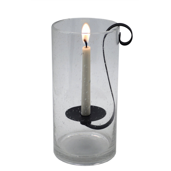 12" Light Gray Glass Centerpiece Taper Candle Holder With Candle