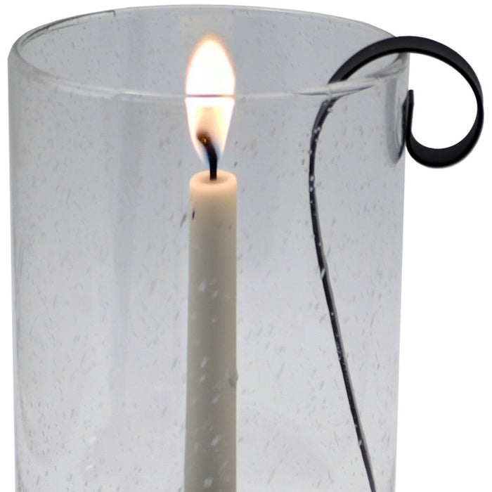 12" Light Gray Glass Centerpiece Taper Candle Holder With Candle