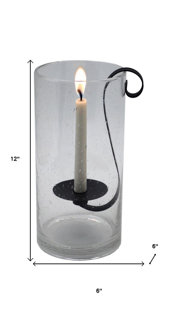 12" Light Gray Glass Centerpiece Taper Candle Holder With Candle
