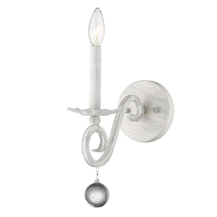 12" Off White Rustic Metal Candle Wall Light With Hanging Crystal