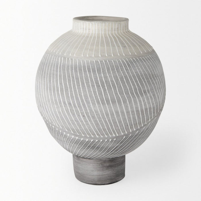 13" Gray And White Ombre Ceramic Round Table Vase