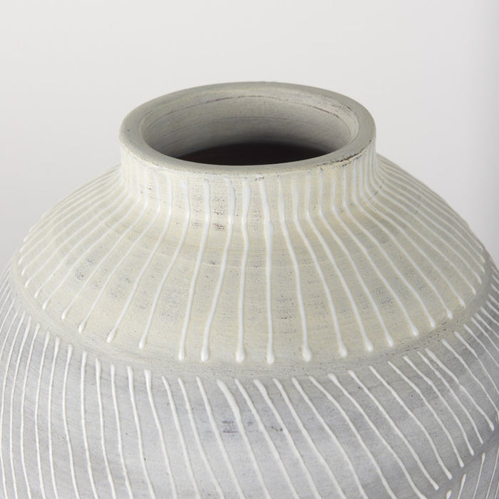 13" Gray And White Ombre Ceramic Round Table Vase