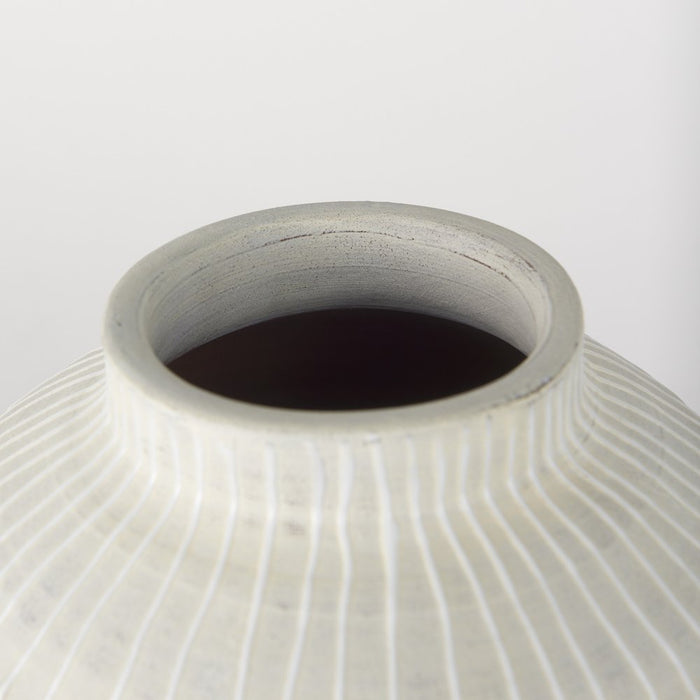 13" Gray And White Ombre Ceramic Round Table Vase