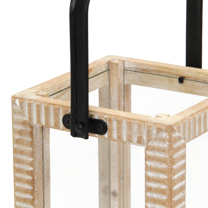 13" Natural Distressed Geometric Solid Wood Tabletop Lantern Candle Holder
