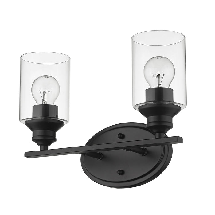 14" Black And Clear Metal and Glass Two Light Flush Mounted Sconce