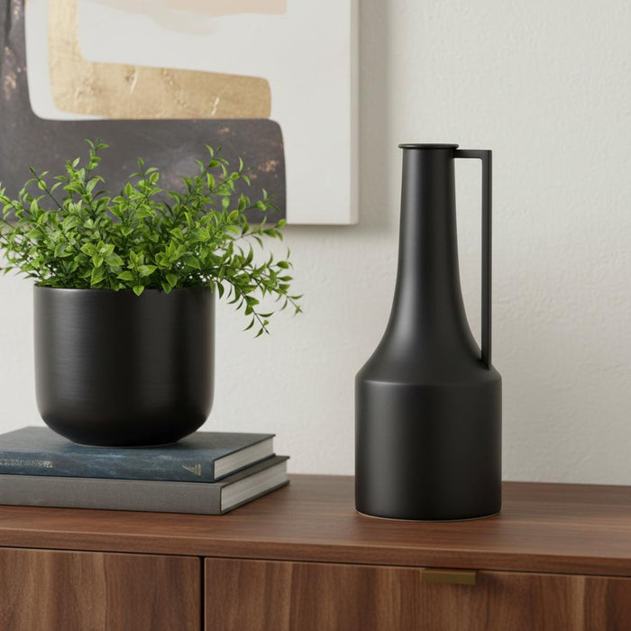 14" Black Metal Jug Vase