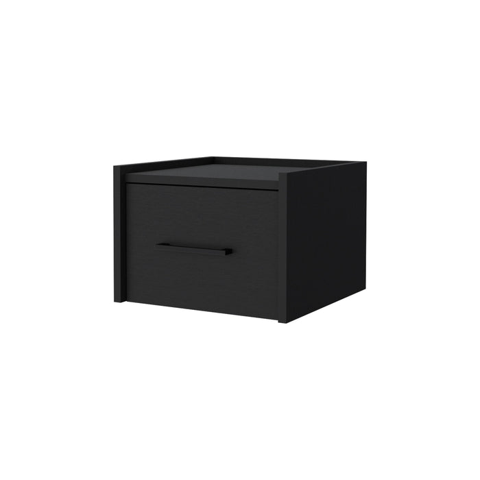 14" Black Wood One Drawer Floating Nightstand
