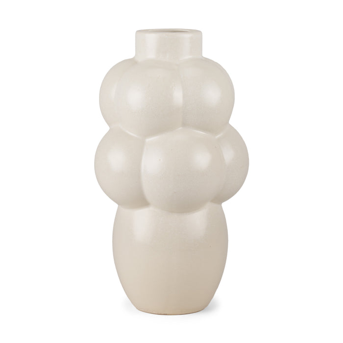 14" Cream Ceramic Modern Abstract Bubbles Table Vase