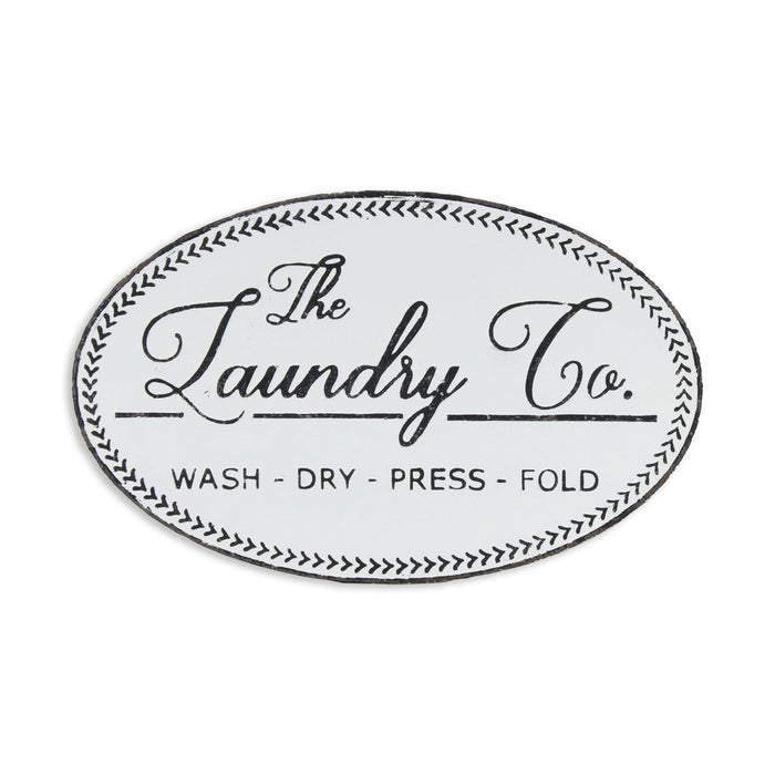 14" X 22" White And Dark Gray The Laundry Co Metal Oval Wall Decor