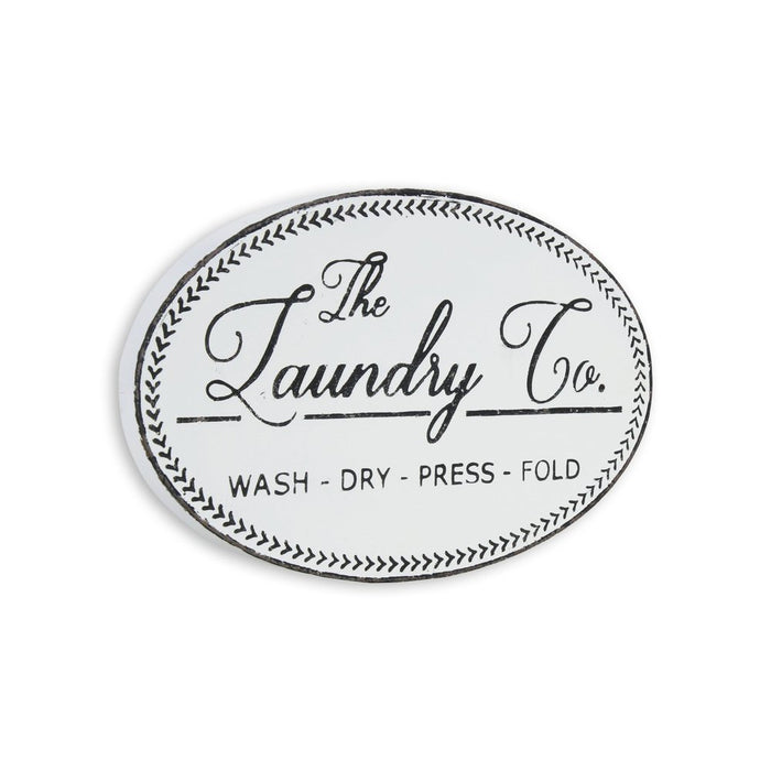 14" X 22" White And Dark Gray The Laundry Co Metal Oval Wall Decor