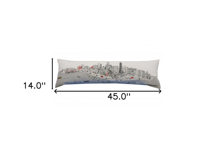 14" X 45" Cream Lumbar Chicago Daylight Skyline Lumbar Decorative Pillow