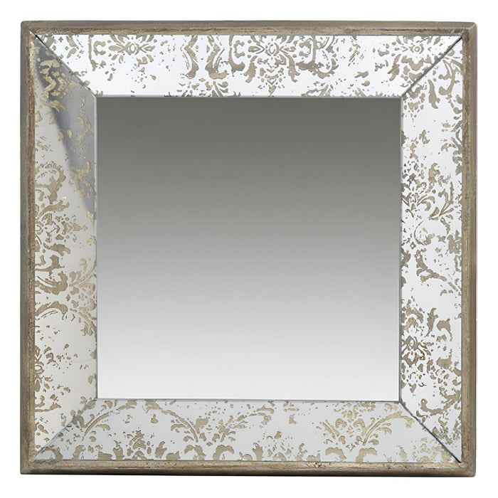 15" Brown Square Framed Antiqued Damask Accent Mirror