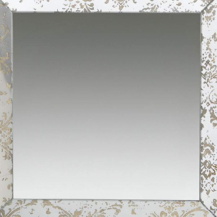 15" Brown Square Framed Antiqued Damask Accent Mirror