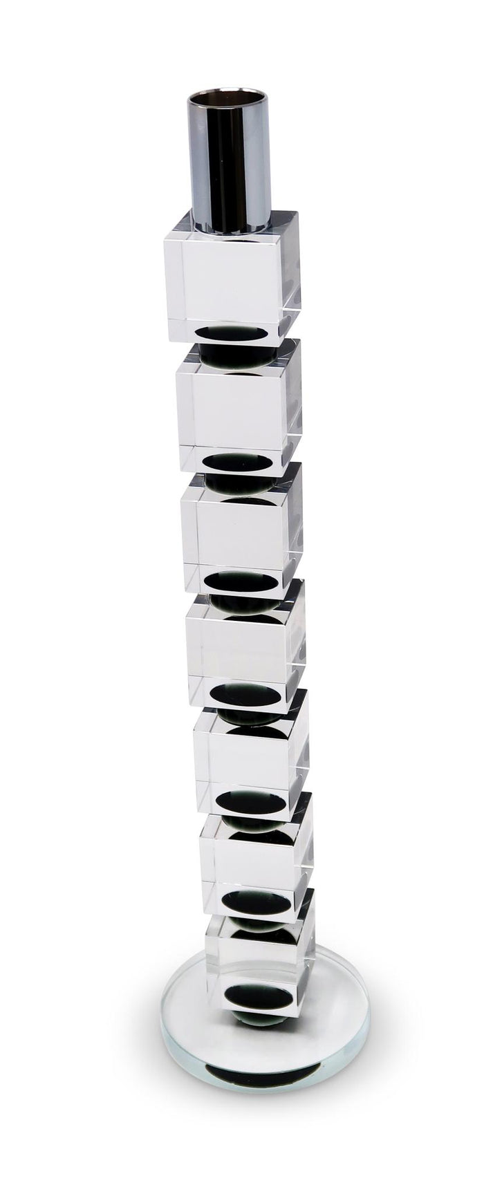 15" Silver Clear And Black Crystal Tabletop Taper Candlestick