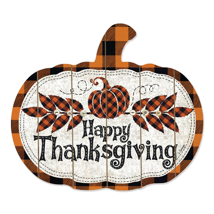 15" X 17" Black And Orange Wood Happy Thanksgiving Pumpkin Hanging Dimensional Sculpture