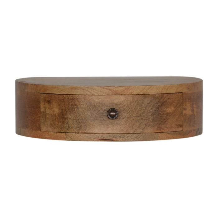 16" Brown Solid Wood Round One Drawer Floating Nightstand