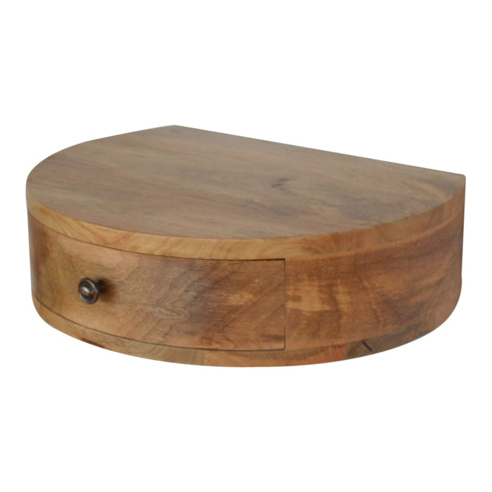16" Brown Solid Wood Round One Drawer Floating Nightstand