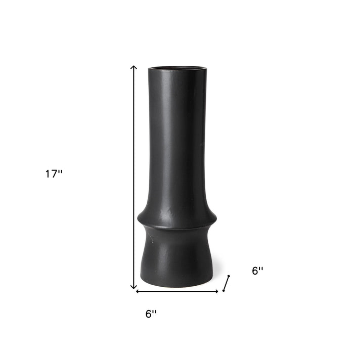 17" Black Abstract Cylinder Ceramic Table Vase