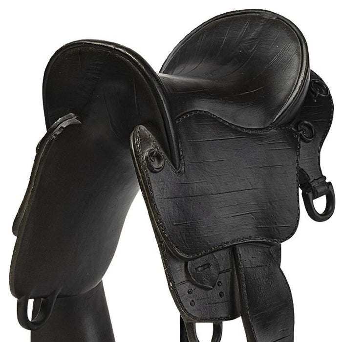 17" Black Metal And Resin English Horse Saddle Tabletop Sculpture