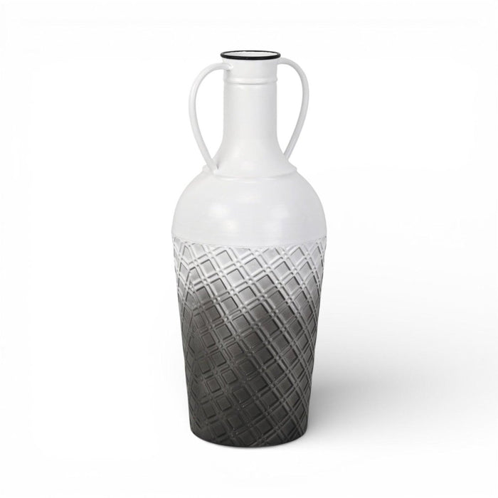 17" White And Gray Ombre Metal Cylinder Floor Vase