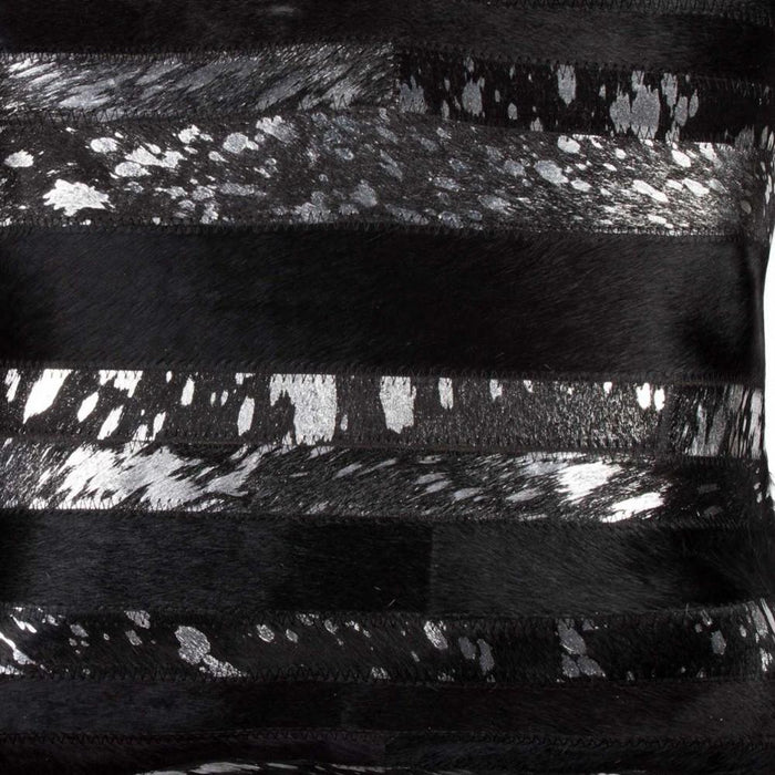 18" Black And Silver Striped Cowhide Throw Pillow