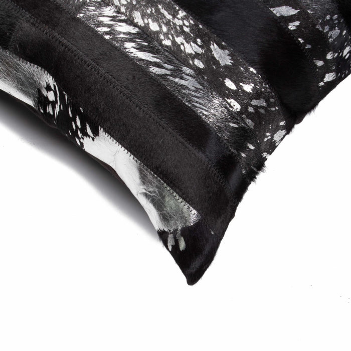 18" Black And Silver Striped Cowhide Throw Pillow