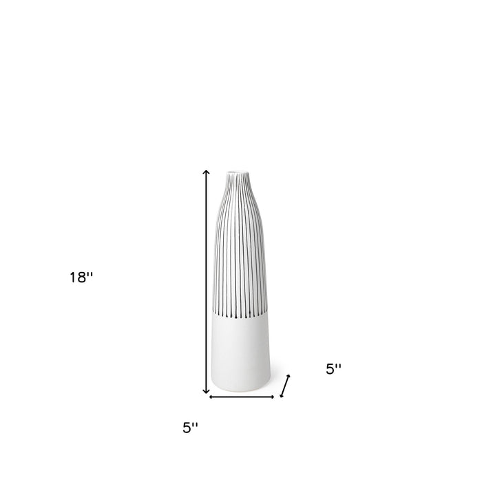 18" Black And White Abstract Cylinder Ceramic Table Vase