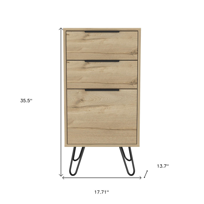 18" Brown And Black Wood Three Drawer Dresser