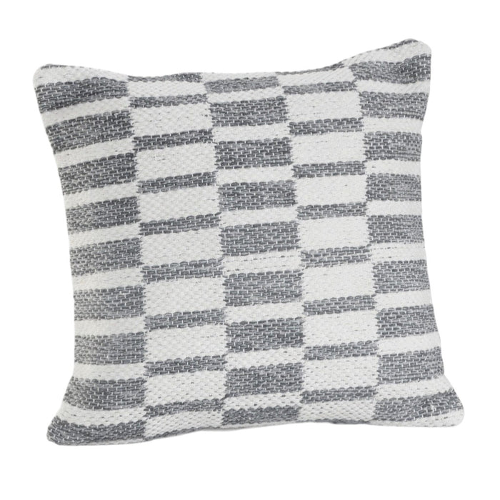 18" X 18" Gray And White 100% Cotton Geometric Zippered Pillow