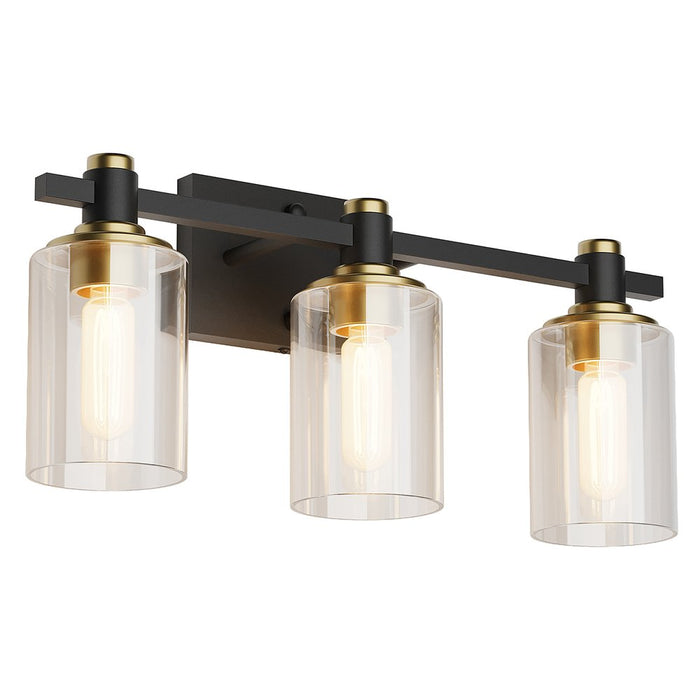 19" Black And Gold Metal and Glass Three Light Bath Bar Vanity Light