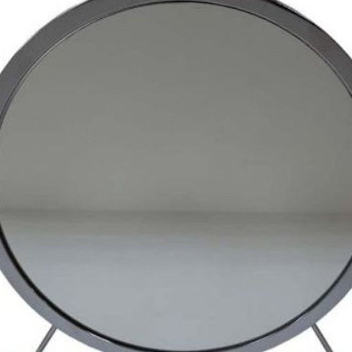19" Gray Metal Round Freestanding Ornate Framed Makeup Shaving Tabletop Mirror