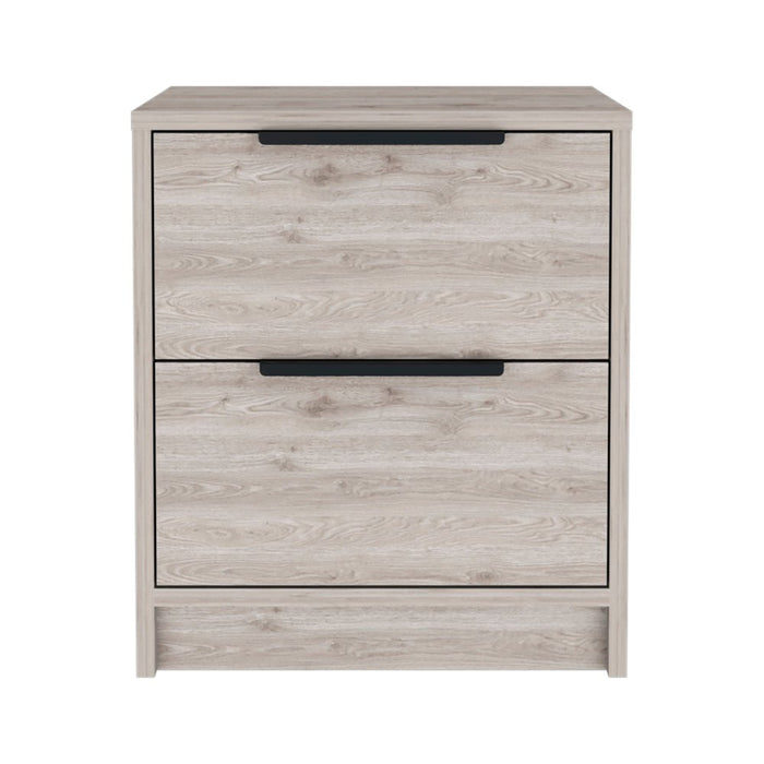 19" Light Gray Wood Two Drawer Nightstand