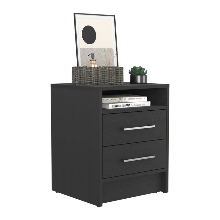 20" Black Two Drawer Faux Wood Nightstand