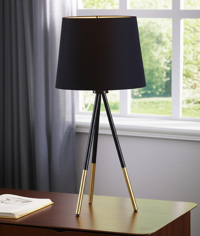 20" Gold Tripod Table Lamp With Black Empire Shade