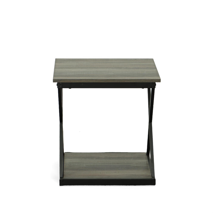 20" Gray and Black Wood and Iron Square Frame End Table With Shelf